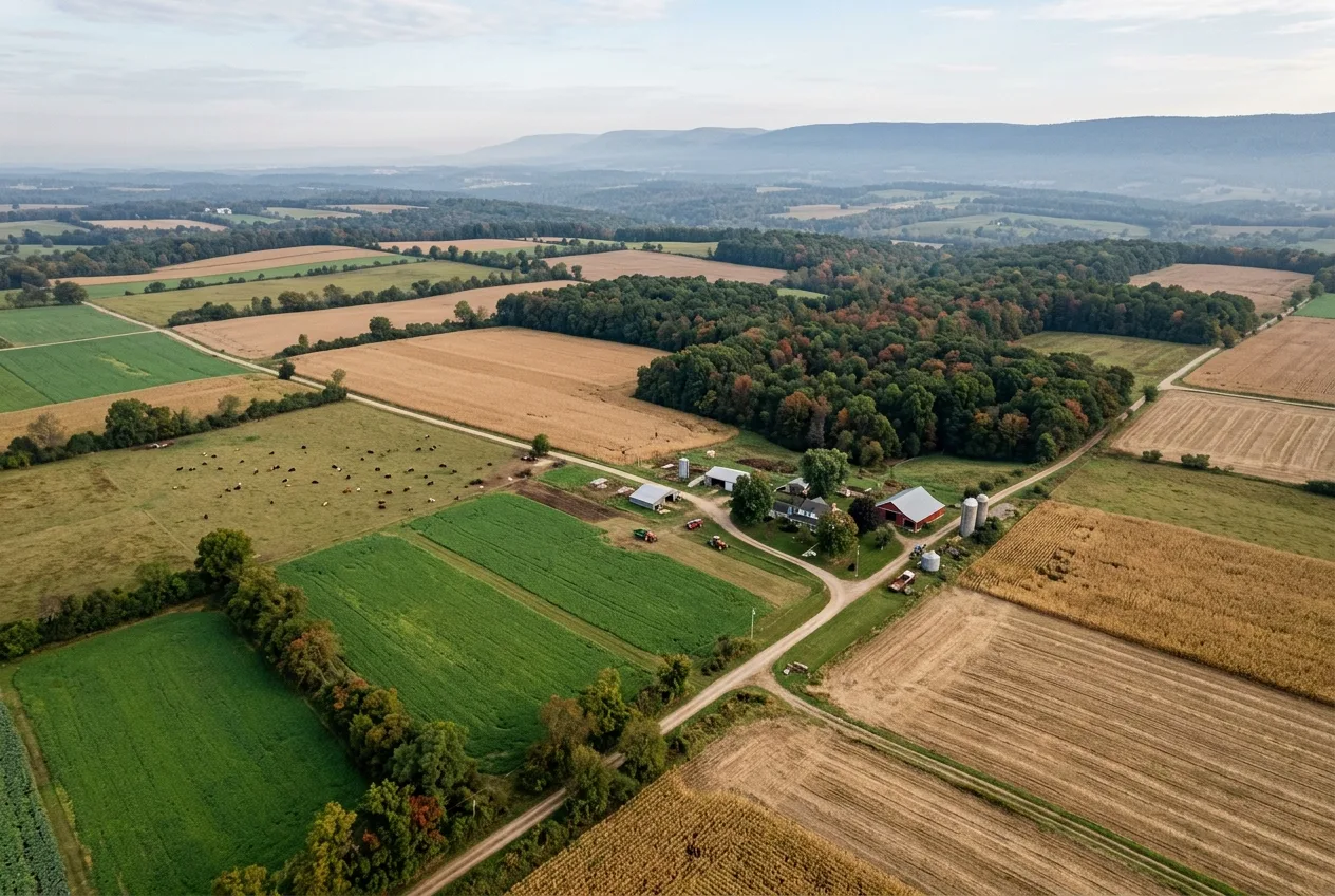 An aerial-style view of a wooded property divided into grid cells with a camera marked in each block