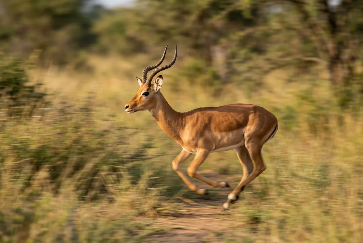 A photographer panning to follow a running animal, background streaked with motion