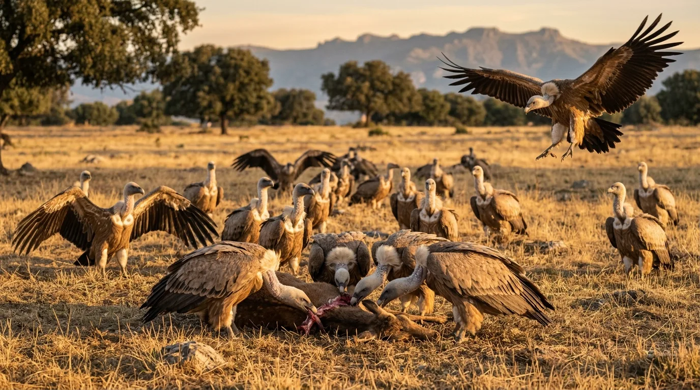 Buitres y carroñeros en un cadáver: qué revela la cámara de fauna sobre el carroñeo