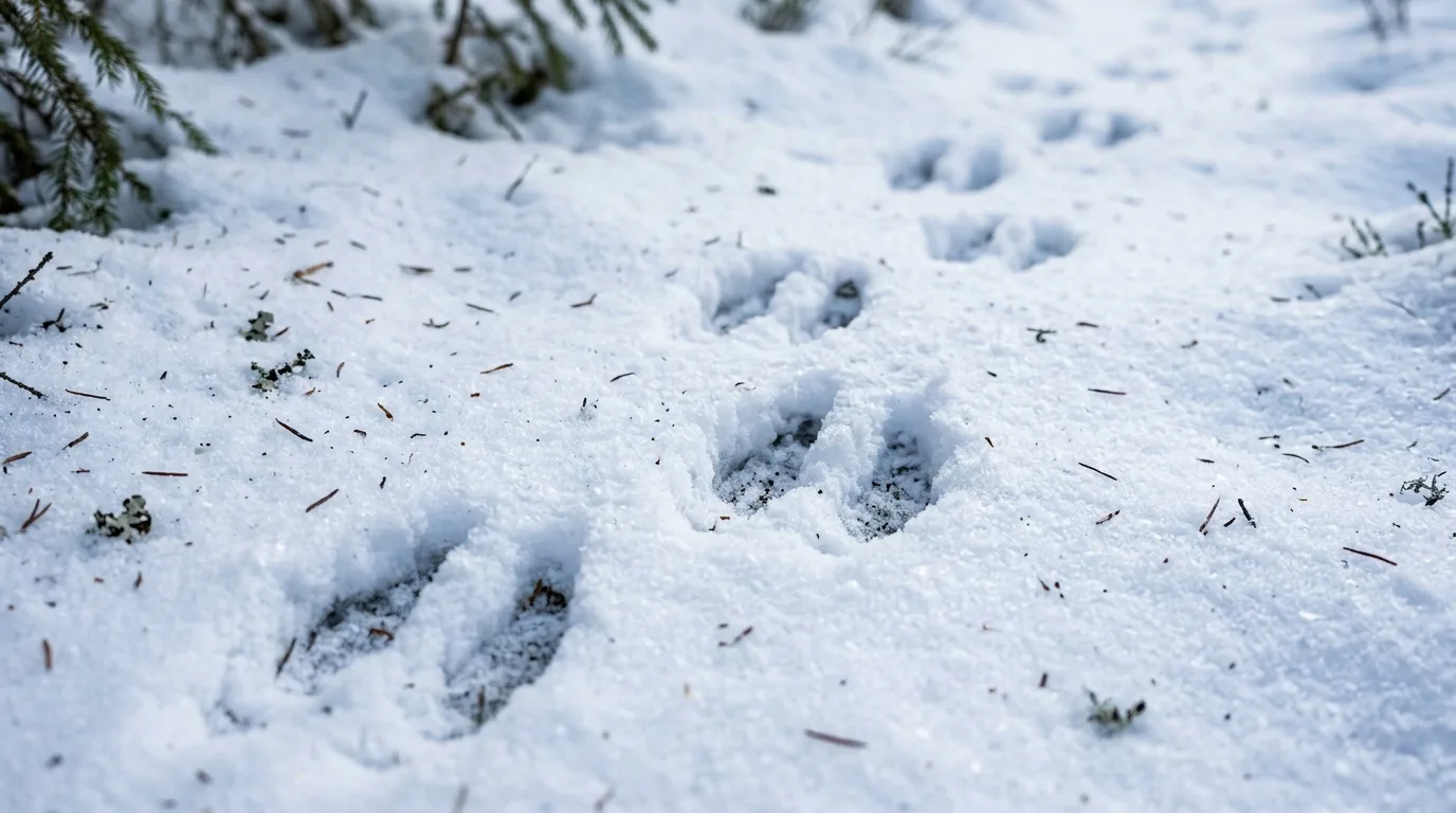 Klauvspor etter elg eller rådyr i frisk norsk snø