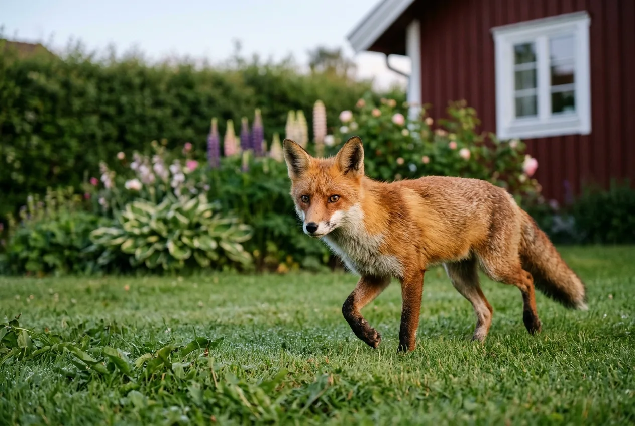 Byrev som trasker over en hageplen om kvelden