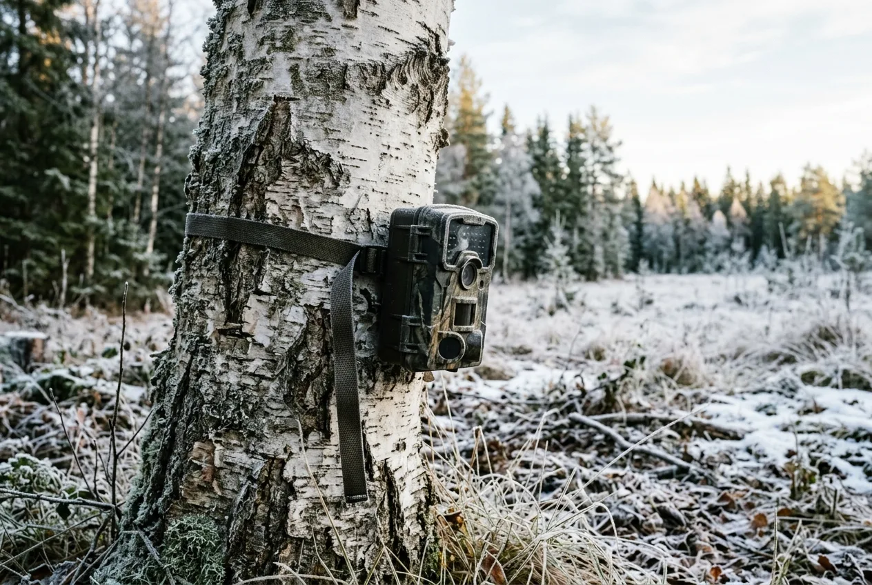 Et viltkamera vendt mot nord for å unngå sollys rett i linsa