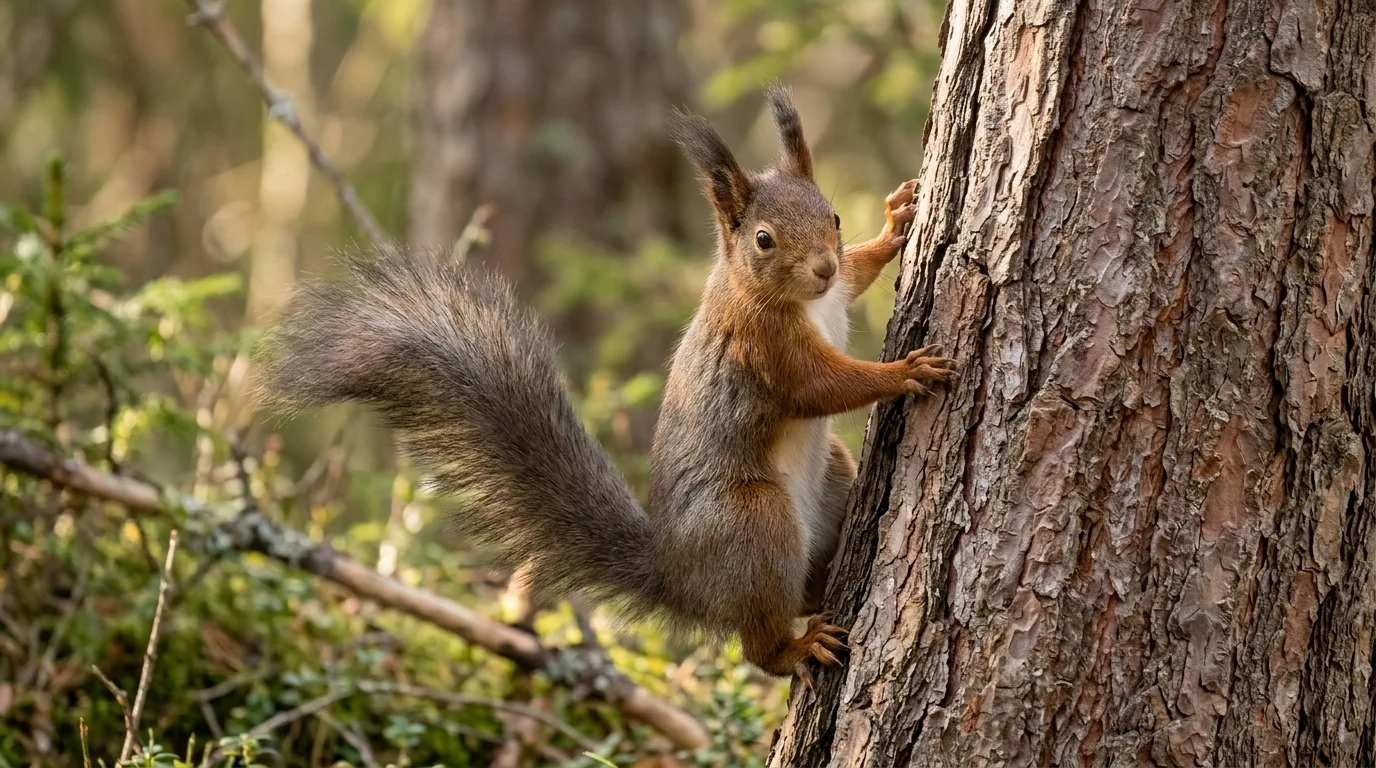 Ekorre och smågnagare på viltkamera: vid fågelbordet och i skogen